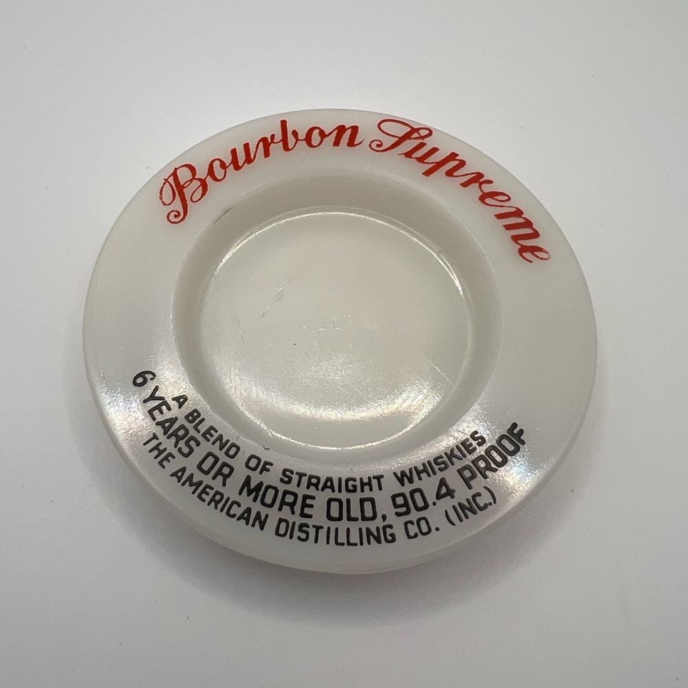 Vintage Bourbon Supreme Whiskey Ashtray | Milk Glass Bar Decor